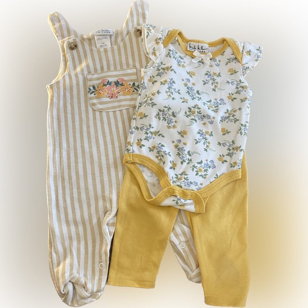 Nicole Miller Baby Girl Matching Floral Set Overall with One Piece and Pants